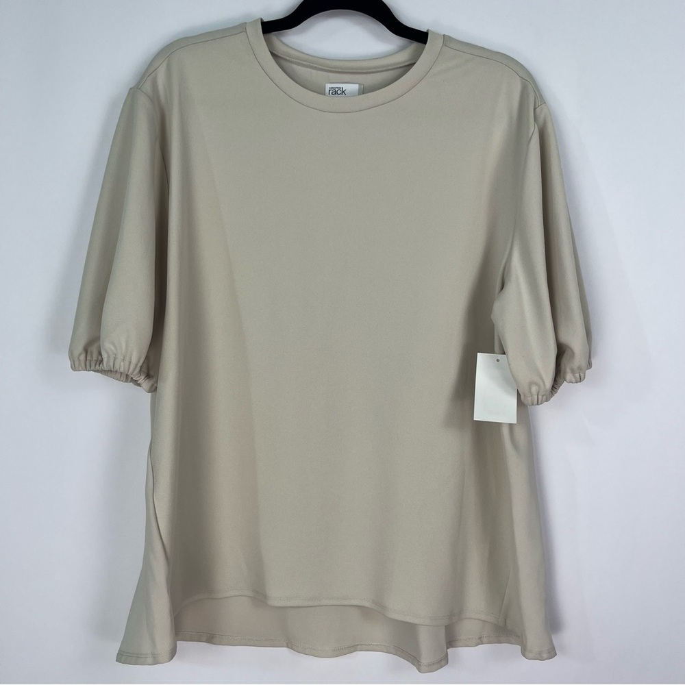 2/$30 Nordstrom brand dress top grey-tan short sleeves sz Large